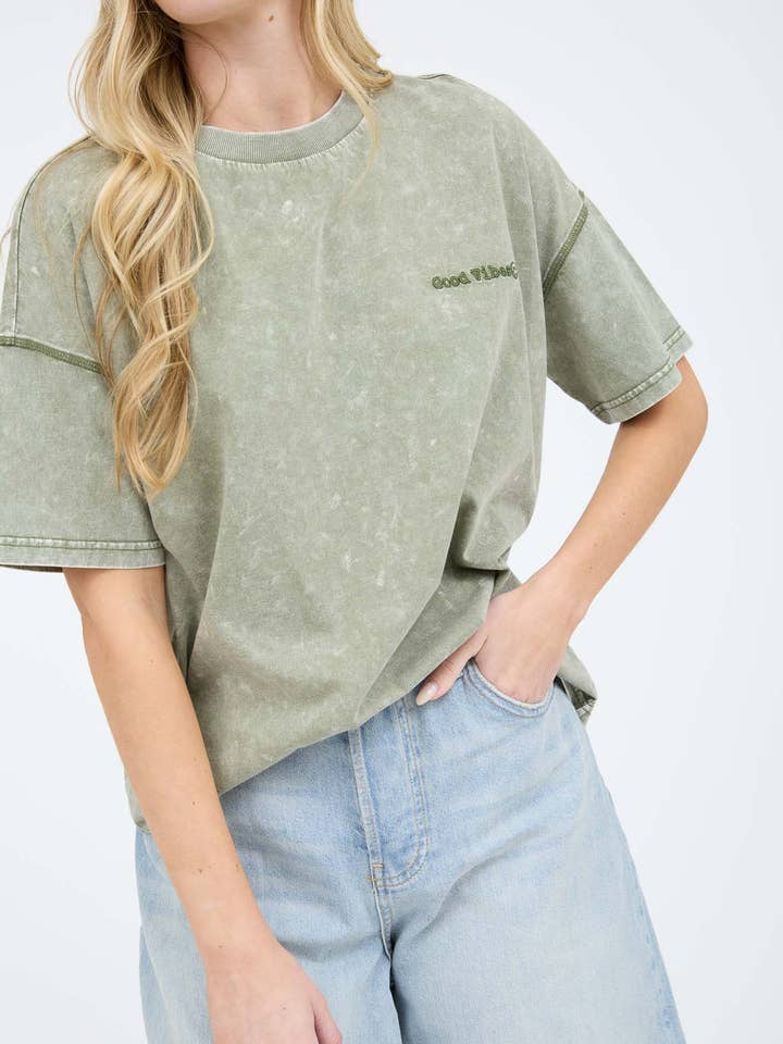 Blu Pepper - Wholesale Knit Top - Women's - GOOD VIBES WASHED SHORT SLEEVE KNIT T-SHIRT