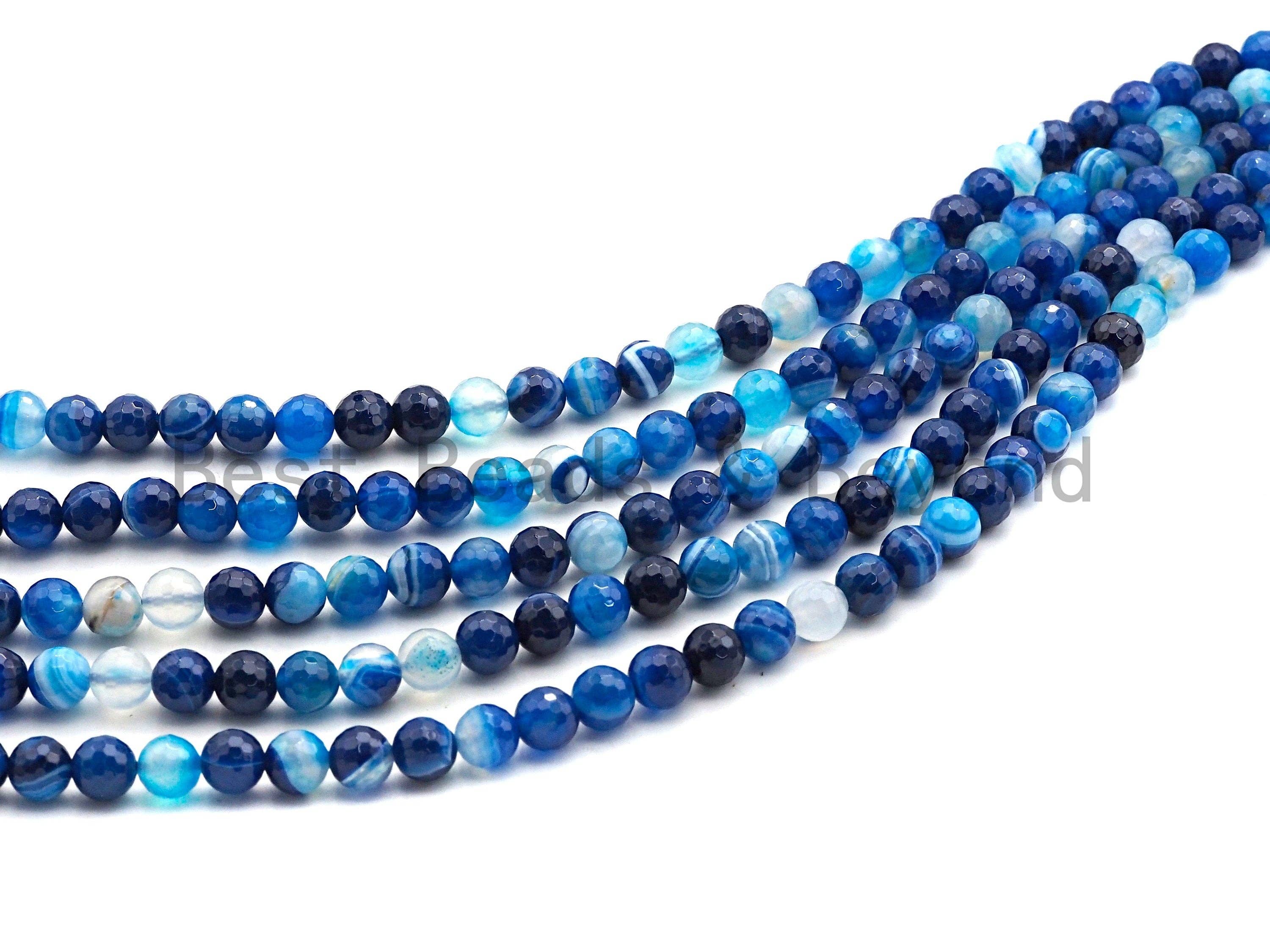 BestBeads&Beyond - Wholesale Beads - High Quality Faceted Blue Banded Agate beads, 6mm/8mm/10mm/12mm, Blue Agate Gemstone beads, Natural Agate Beads, 15.5inch strand, SKU#U4453