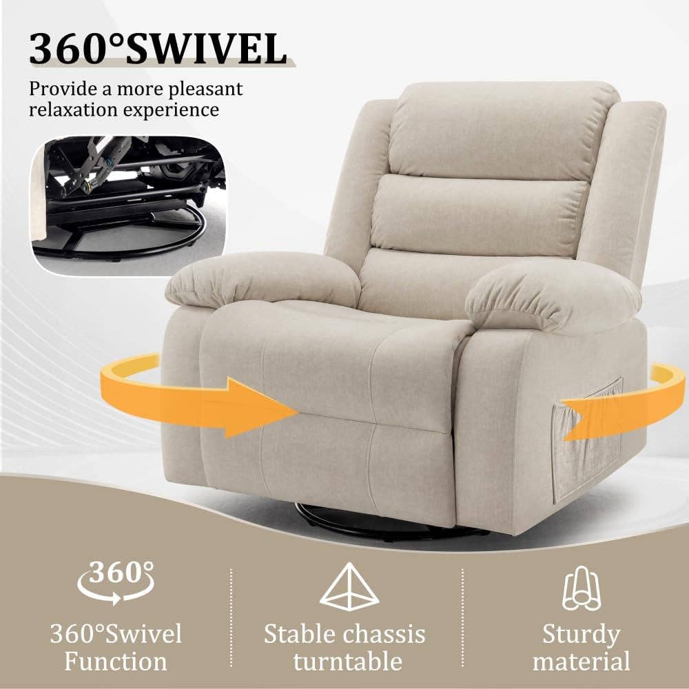 Oversized Recliner Chair With Massage And Swivel Beige for wholesale on Faire2