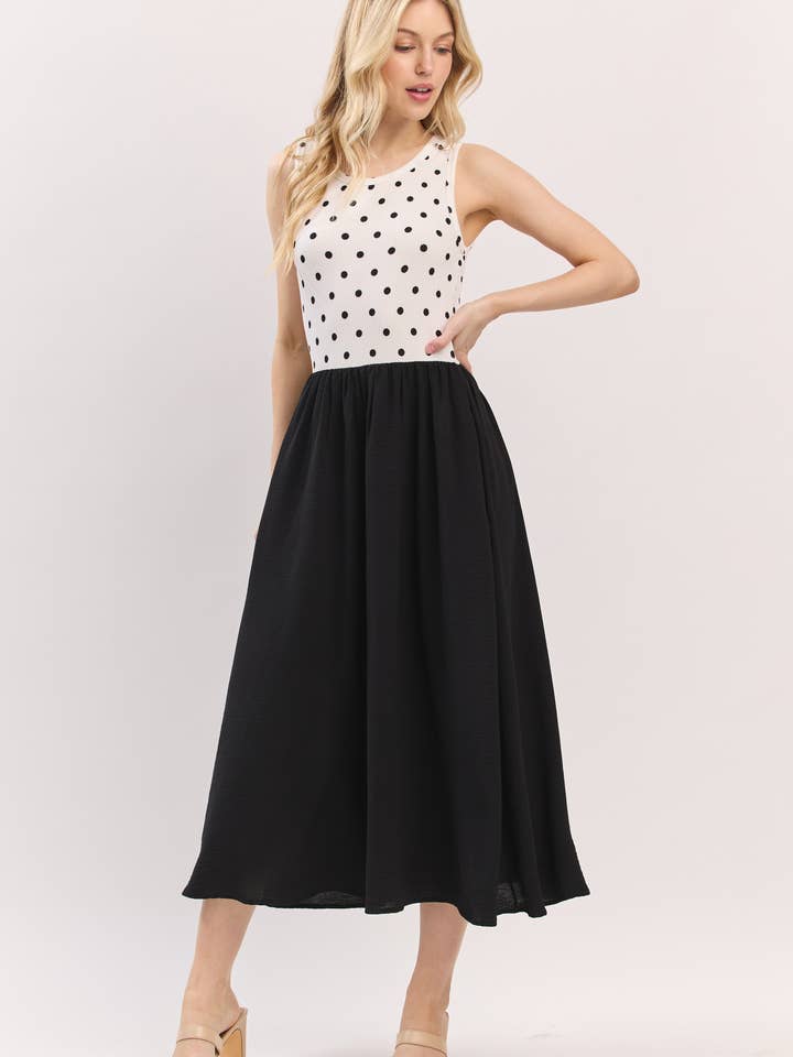DA1633 Polka Dot Tank Midi Dress with Pockets for wholesale on Faire