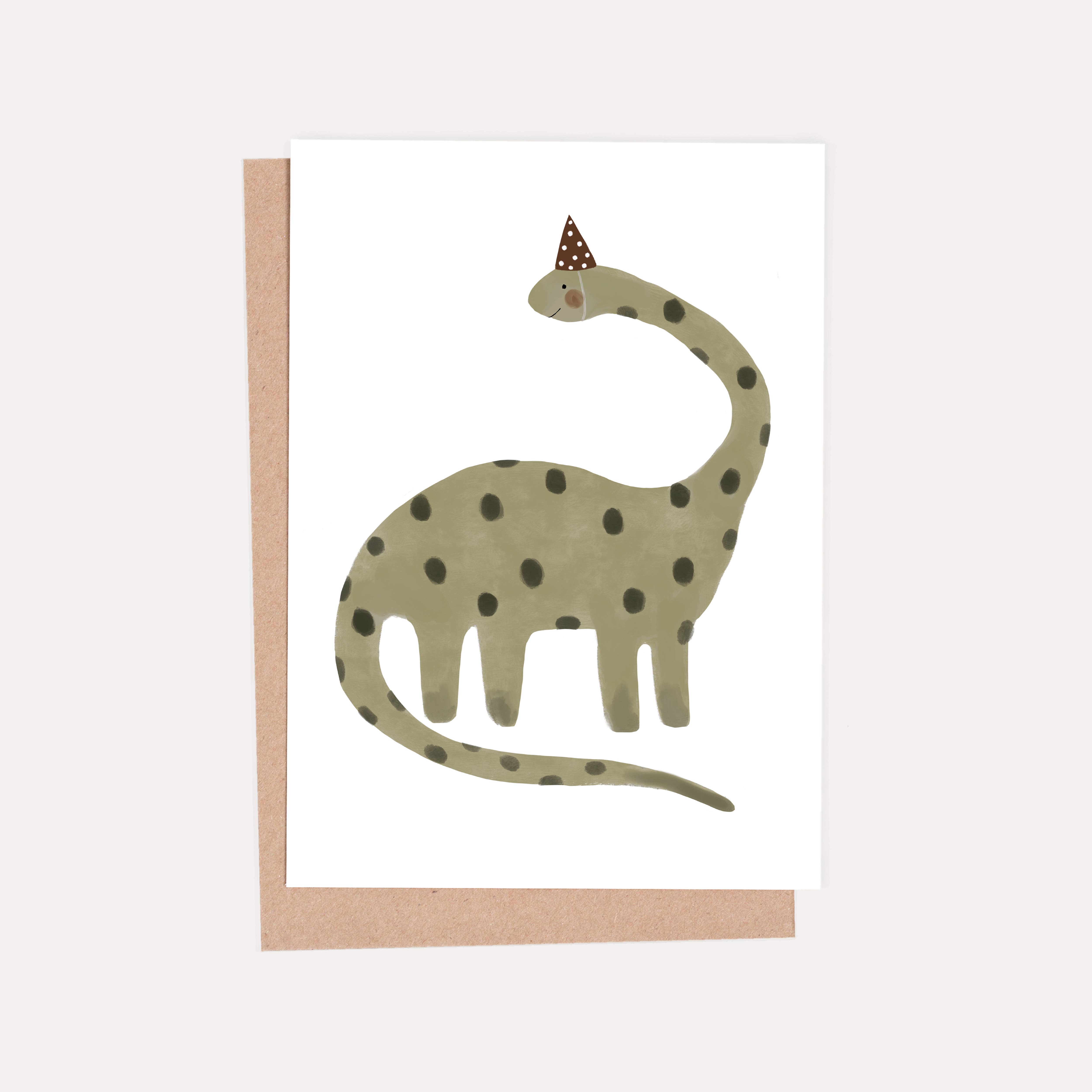 HeatherLucyJ Design – wholesale Birthday card – Dinosaur in a Party Hat Greeting Card1