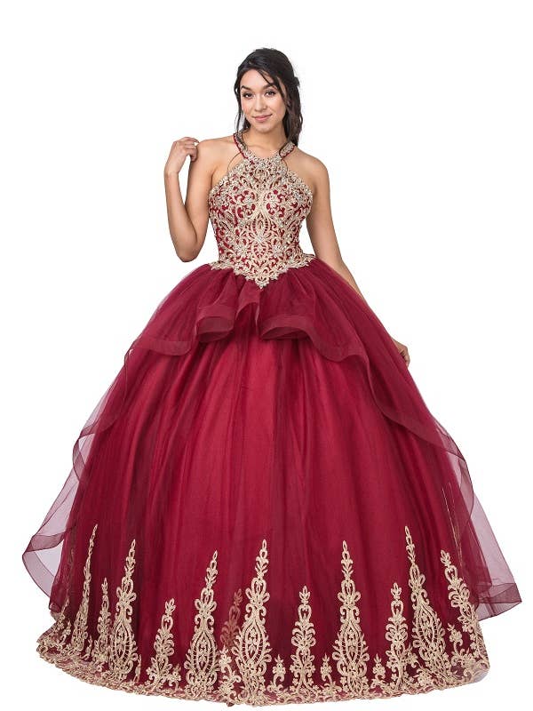 AB 8723 Vestido Quinceanera em Applique de Ouro com Rhinestones AB por atacado de Anny Lee