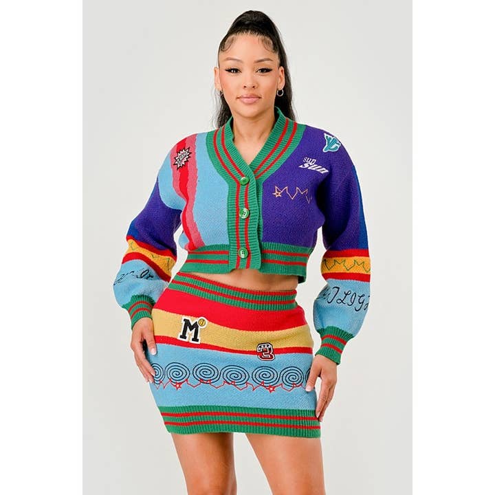 Pullover-Cardigan und Rock-Set für den Großhandel von DORCAS