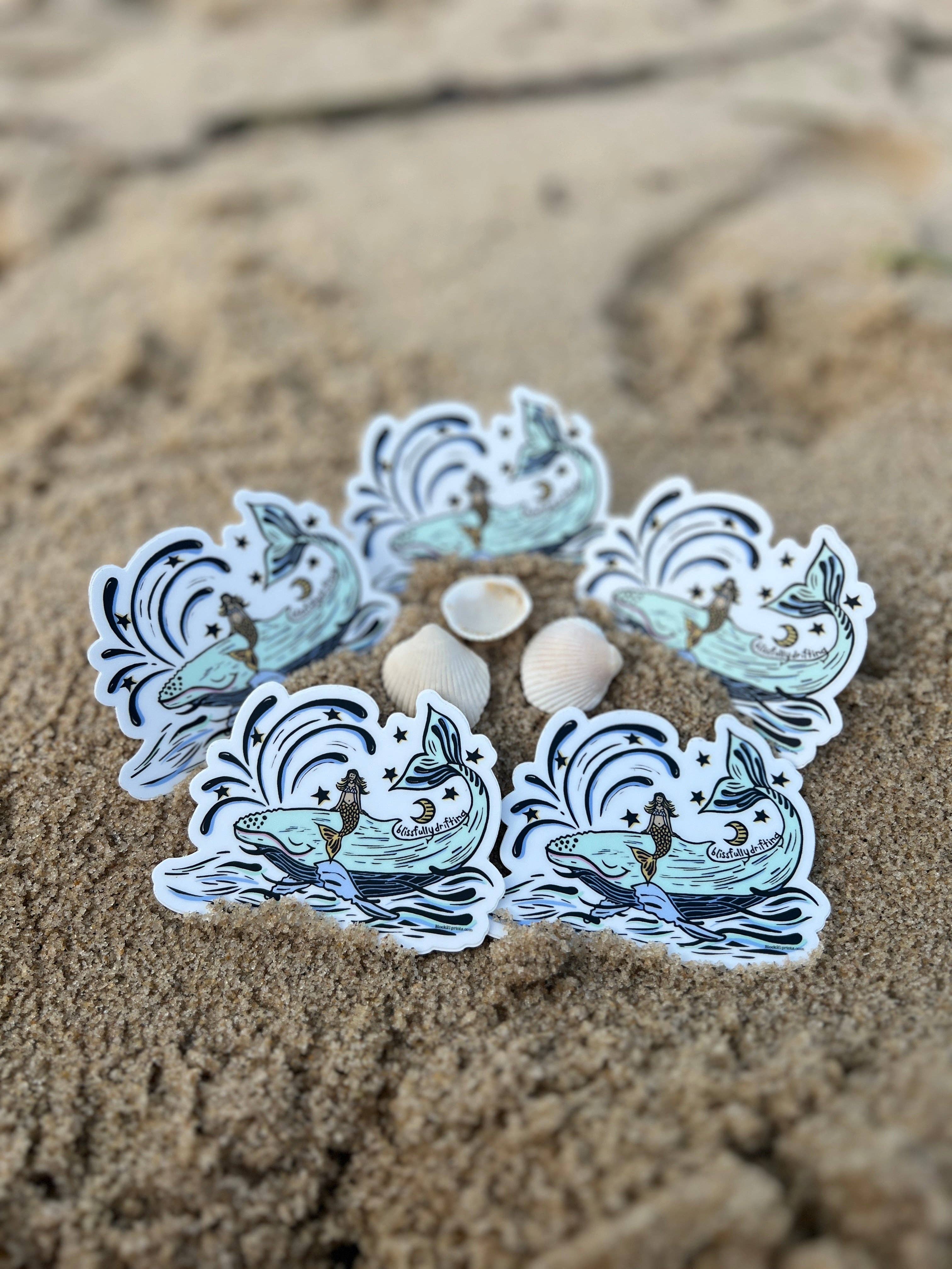Block21Prints - Wholesale Sticker - Blissful Whale Mermaid Sticker, ocean nautical decal3