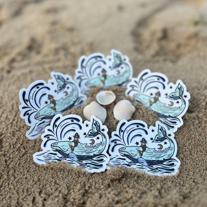 Block21Prints - Wholesale Sticker - Blissful Whale Mermaid Sticker, ocean nautical decal3