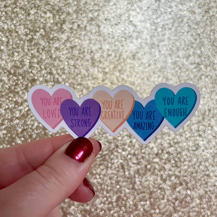 Candy Heart Positive Affirmations Sticker for wholesale by ECLetters