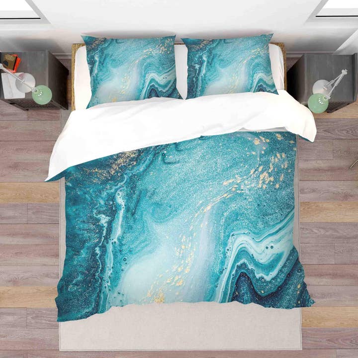 3D Blauwe Marmer Textuur Dekbedovertrek Set Beddengoed Set Dekbedovertrek Kussenslopen JN 1192 voor wholesale door Jess Art Decoration