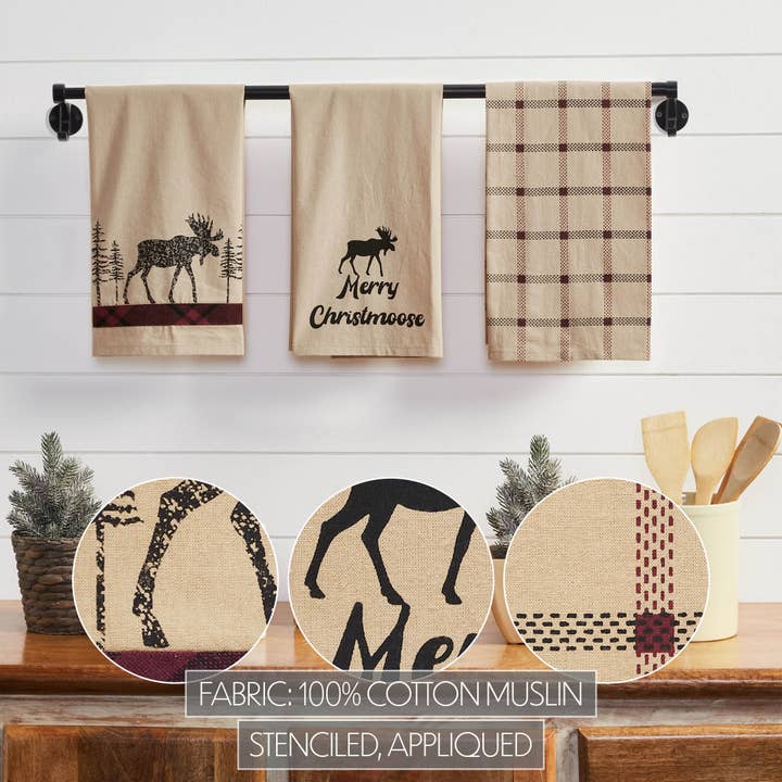 VHC Brands - Wholesale Tea Towel - Cumberland Moose Tea Towel Set of 3 19x28