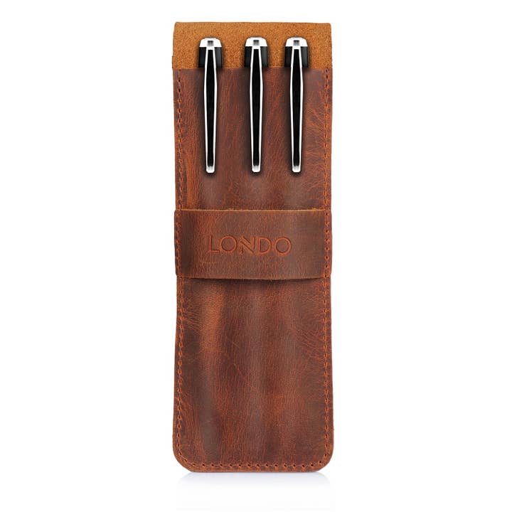 Londo - Wholesale Pencil case/pouch - Londo Top Grain Leather Pen and Pencil Case with Tuck in Flap45