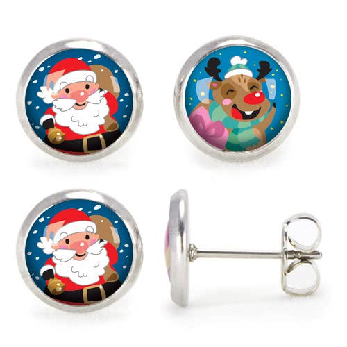 Santa Claus/Reindeer Children's Earrings - Silver for wholesale by Les Minis d'Emilie Fiala