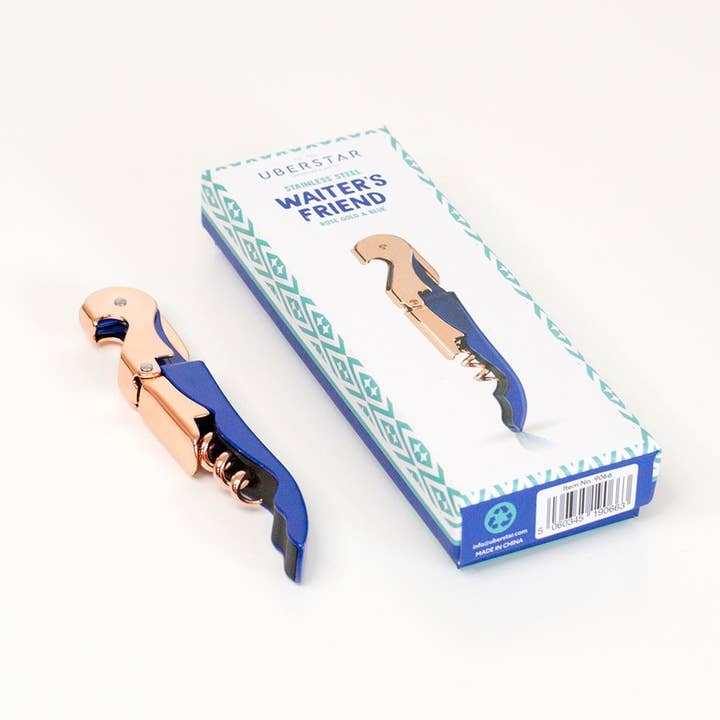 UBERSTAR – wholesale Bottle/wine opener – UBERSTAR Corkscrew Waiter's Friend - Rose Gold & Blue