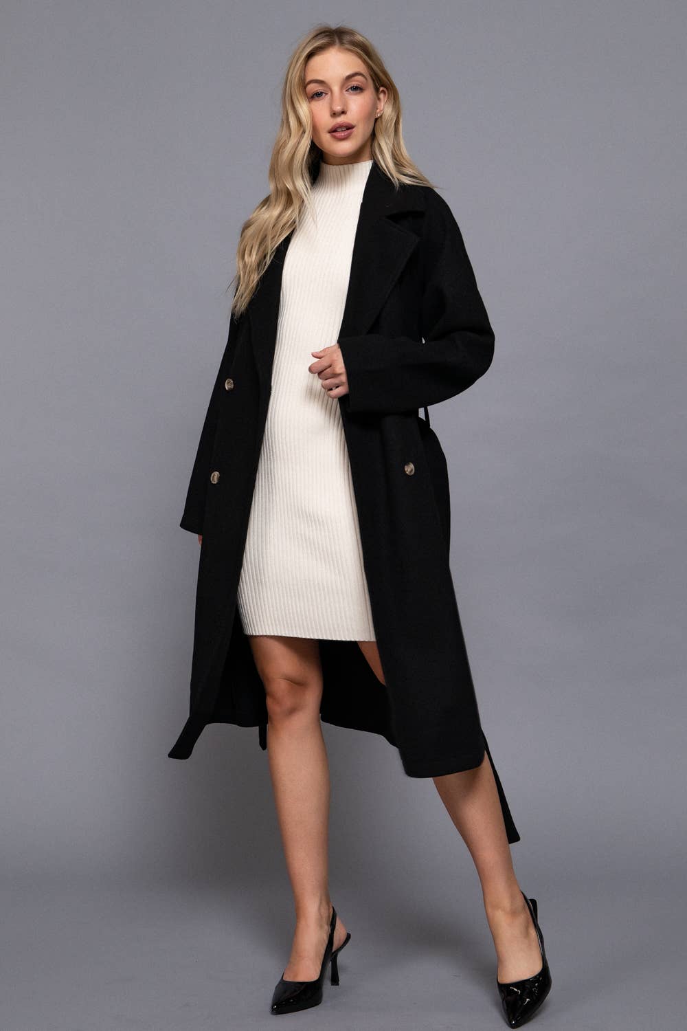 Active Basic | Active USA - Wholesale Trench Coat - Women's - Long Sleeve Double Breasted Button Soft Felt Trench Coat13