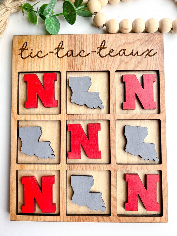 Tic Tac Teaux Red and Grey Louisiana Tic Tac Toe for wholesale by Geaux Magnolia