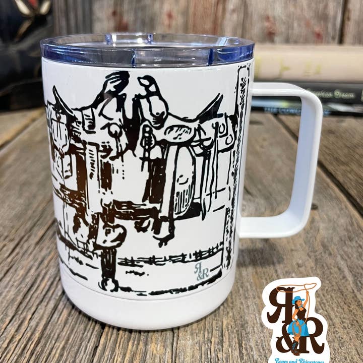 Ropes and Rhinestones - Wholesale Insulated Mug/Tumbler - Saddles On The Fence Handle Cup Wholesale0