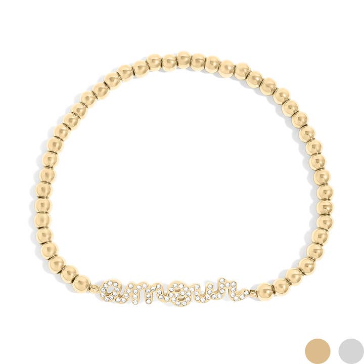 18K Gold PVD Stainless Steel Stone Amour Metal Beaded Stretch Bracelet for wholesale by WJW