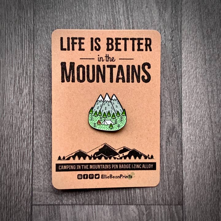 EllieBeanPrints - Wholesale Lapel Pin/Button - Life Is Better In The Mountains Pin Badge | With Kraft Card 6