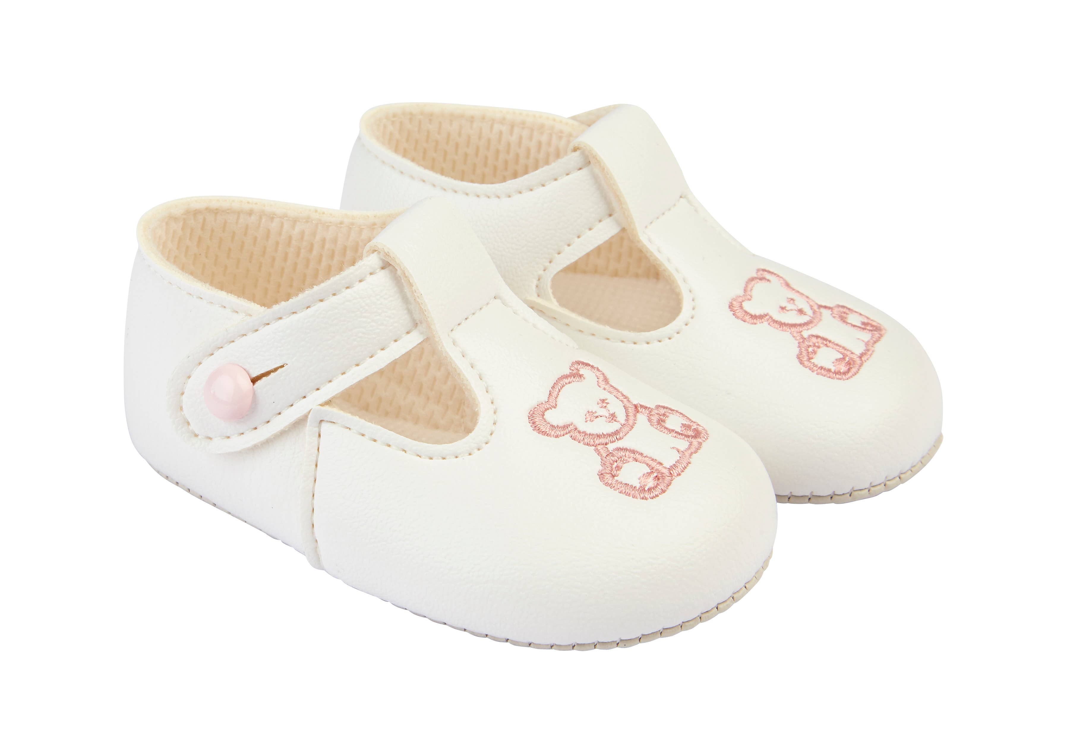 Early Days & Baypods - Wholesale Crib Shoes - Baby - B117 Soft sole baby shoes button T-bar with Teddy embroidery2