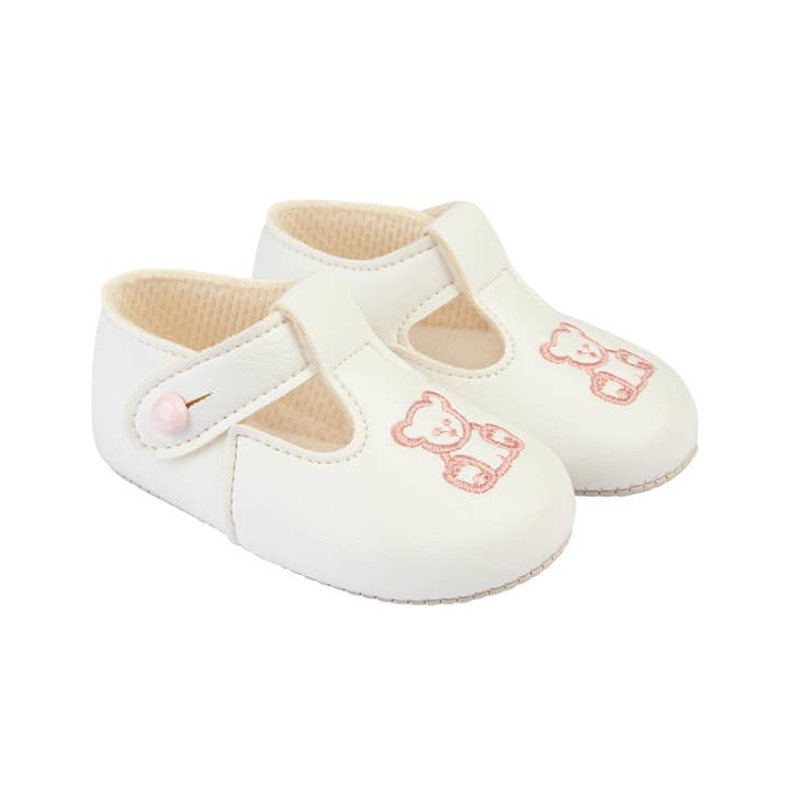 Early Days & Baypods - Wholesale Crib Shoes - Baby - B117 Soft sole baby shoes button T-bar with Teddy embroidery2