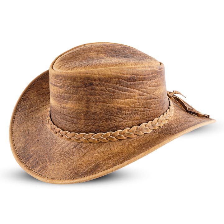 Hadzam - Wholesale Cowboy Hat - Unisex - Men's and Women's Brown Western Leather Outback Cowboy Hat