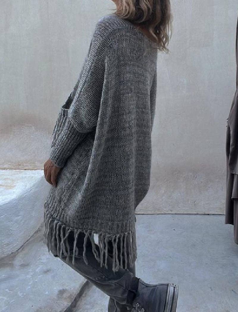 safistyle - Wholesale Tunic Sweater - Women's - Fringe Detail Oversized Sweater10