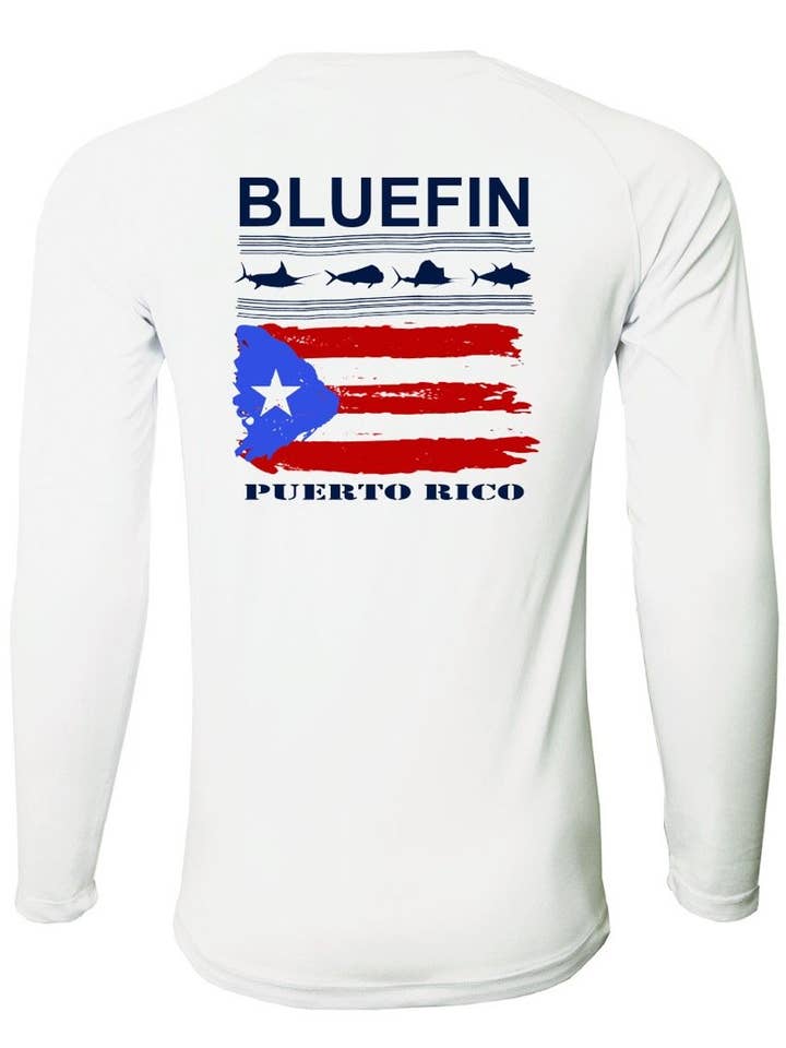 Camiseta Second Skin Rashguard con la bandera de Puerto Rico para venta al por mayor de Bluefin USA