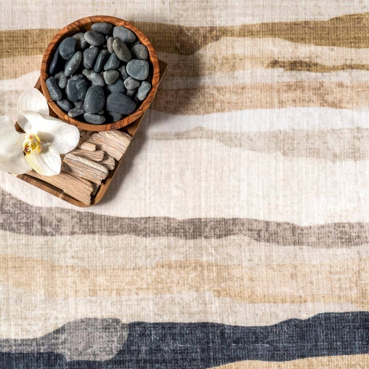 Beige Elvi Abstract Watercolor Machine Washable Area Rug for wholesale on Faire4