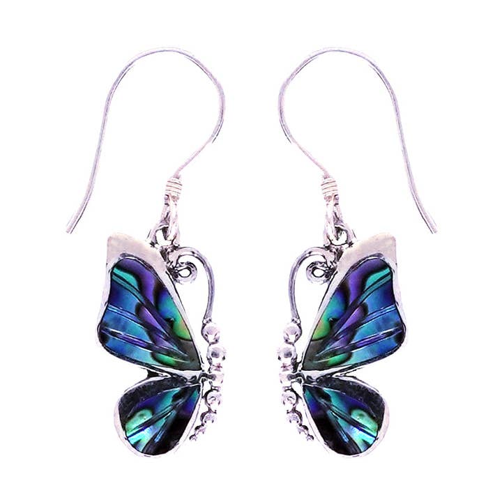 (337APAUA) Orecchini in argento a forma di farfalla Paua Shell per la vendita all'ingrosso da parte di Vera Wolf