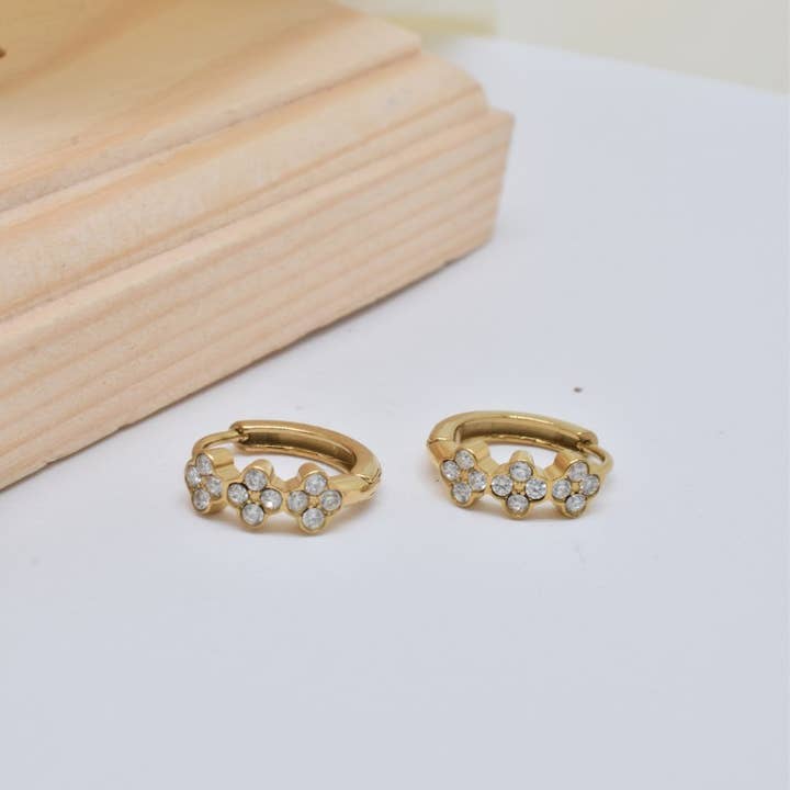 Kapyco - Wholesale Hoop Earrings - Mini Creole Rhinestone in Stainless Steel - BO1004154