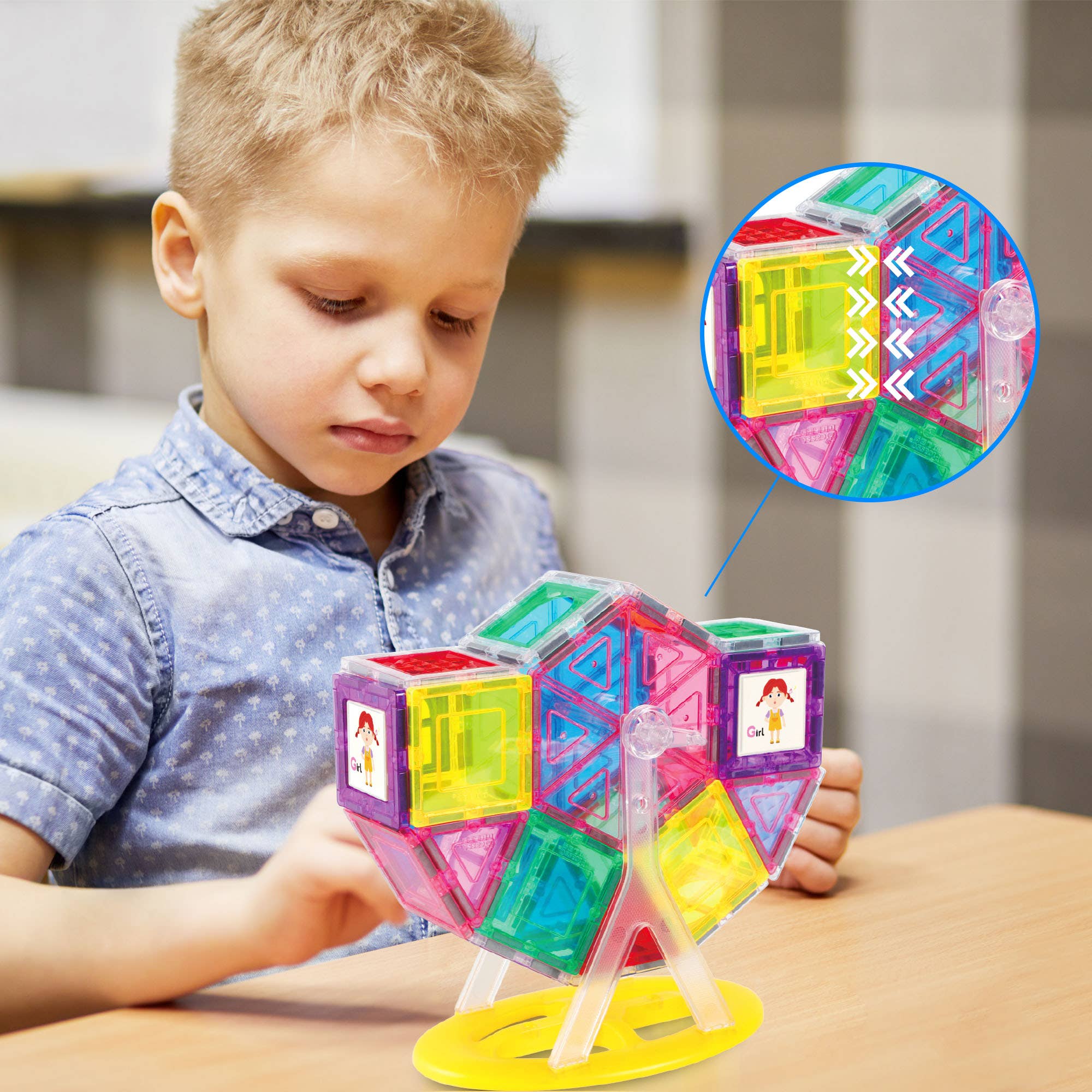 PicassoTiles - Wholesale Building Set - Kids - PicassoTiles 9pc Ferris Wheel Magnetic Tile Building Set2