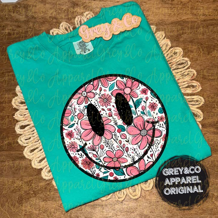 Floral Happy Comfort Colors Shirt for wholesale by Grey&Co