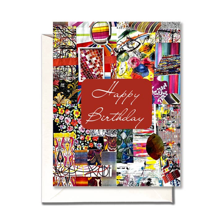 Happy Birthday Collage Art Card | Blank | Artist Made | Art for wholesale by Laura Miller | Nurse Turned Artist