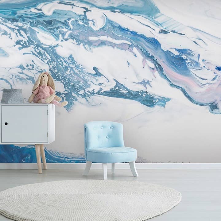 Wave White Turquoise Splash verwijderbaar behang voor wholesale door GK Home Decor