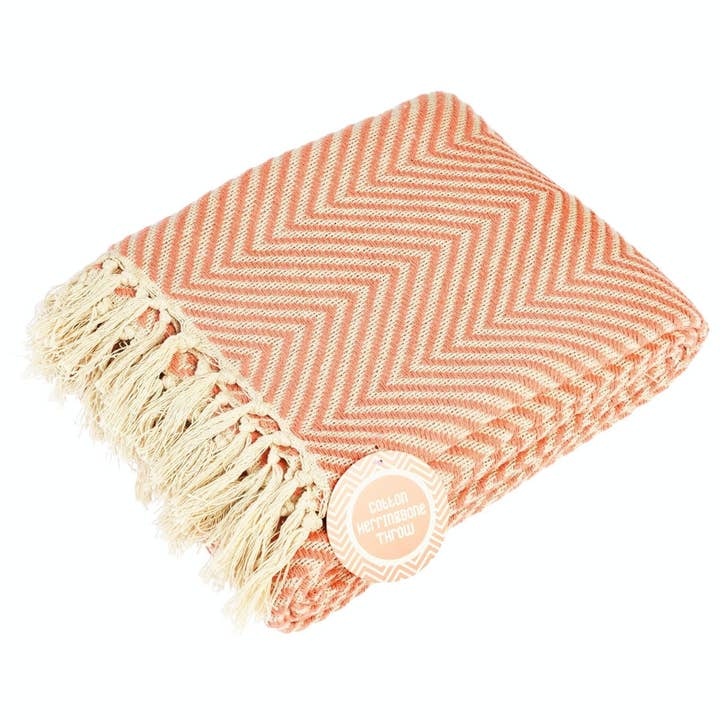 Rex B2B - UK – wholesale Throw blanket – Large Herringbone Throw (225 X 150 cm) - Coral