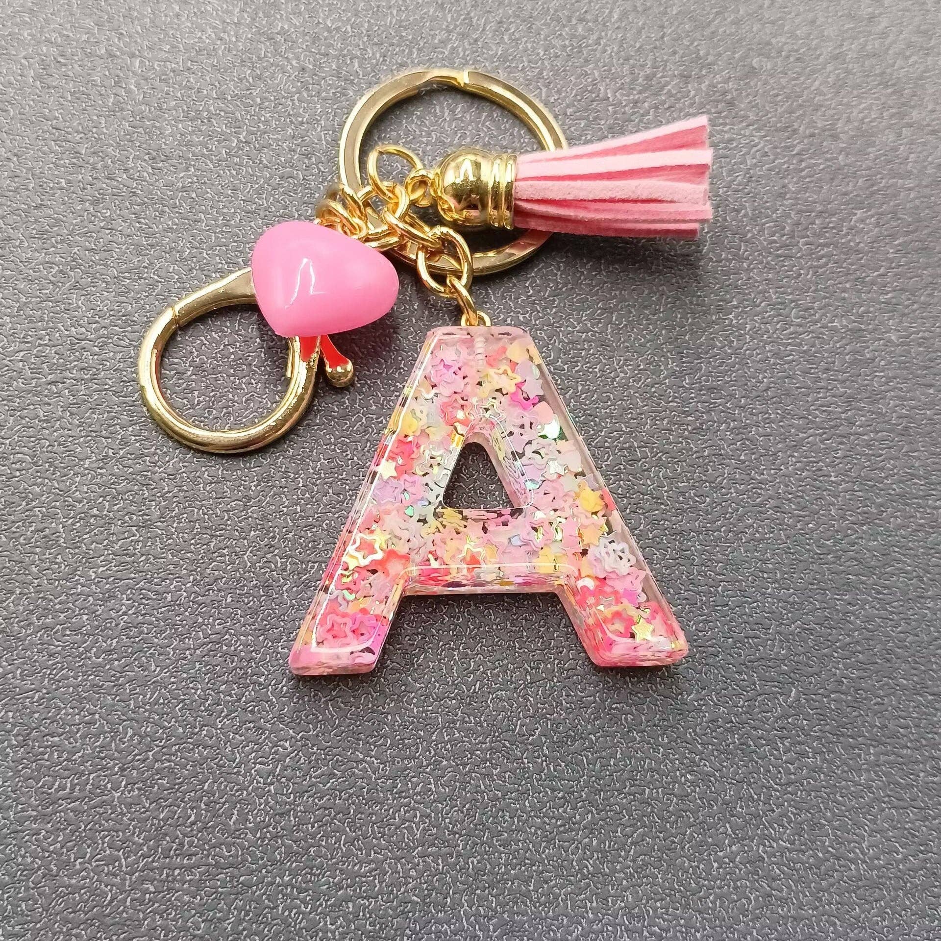 Mio Queena - Wholesale Keychain - Women's - Pink Sequin Star Resin Initials Charm Keychain Bag Ornaments30