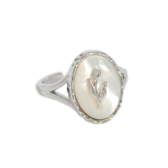 Perimade & Co. LLC - Wholesale Signet Ring - Rose Flower Pearl Oval Signet Ring in 925 Sterling Silver2