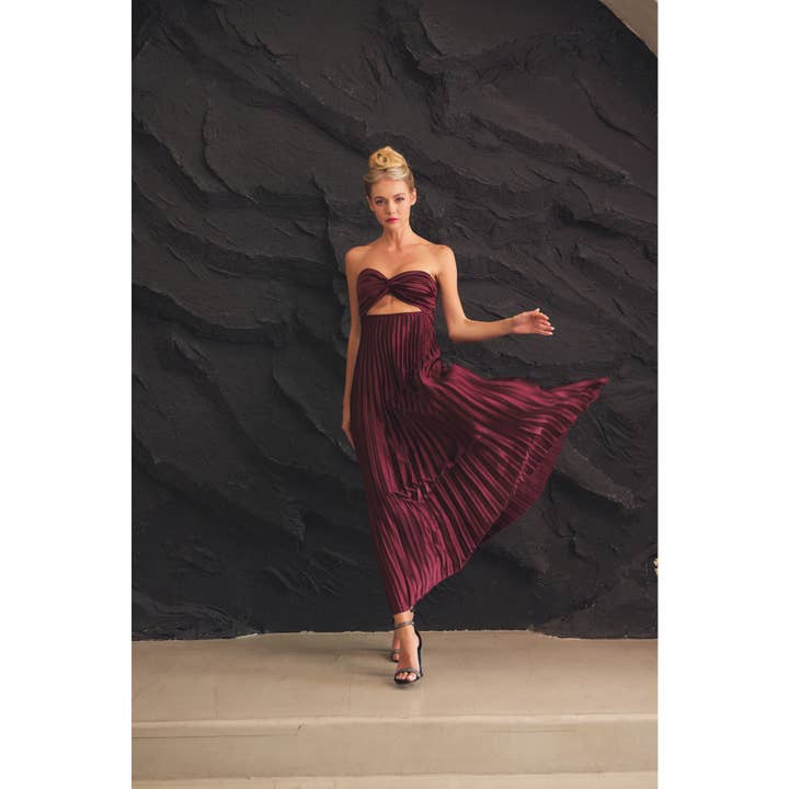 LENA - Wholesale Dress - Women's - $TWIST FRONT TOP AND FLOWY PLEATED SKIRT STRAPLESS DRESS