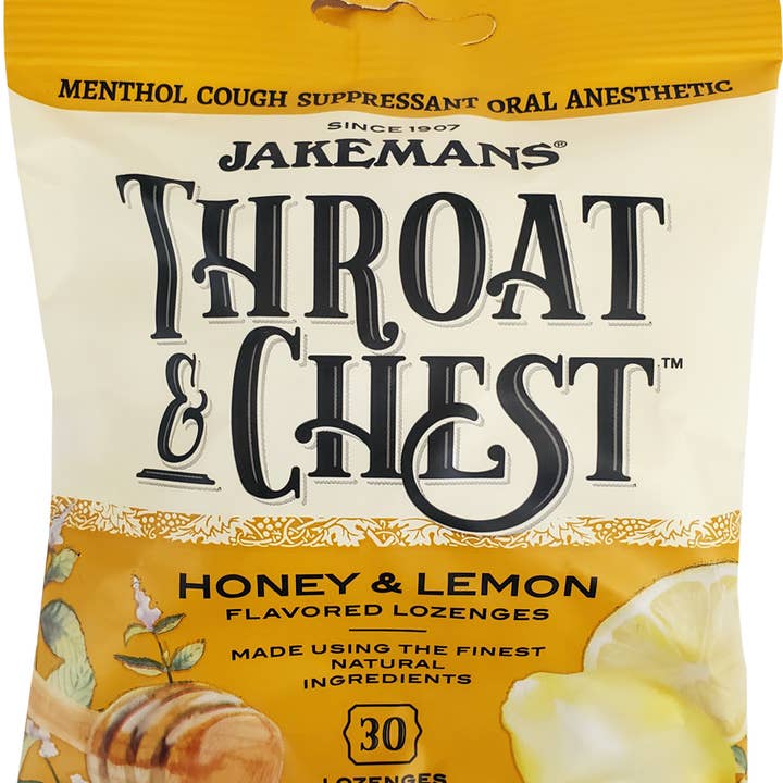 BT Remedies - Wholesale Lozenges/Cough Drops - Jakemans Throat & Chest Honey Lemon Lozenges Bag - 30 Ct