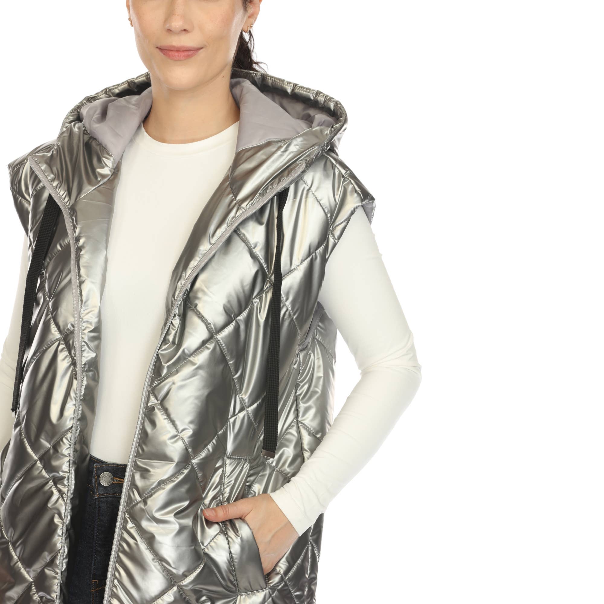 WHITE MARK – Großhandel Oberbekleidungsweste – Damen – Damen Metallic Lange Steppweste9