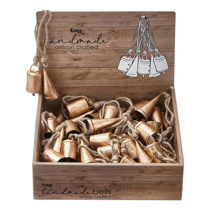 tag - Wholesale Bell - Mini Hanging Bells Assortment of 48 CDU - Antique Gold
