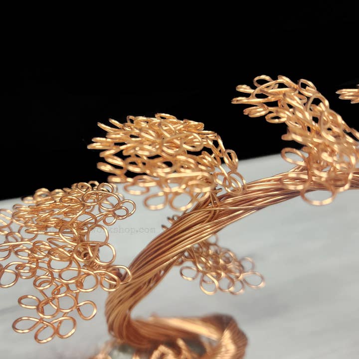 Elysian Workshop - Wholesale Sculpture - Copper Wire Bonsai Tree Sculpture on Emerald Matrix2