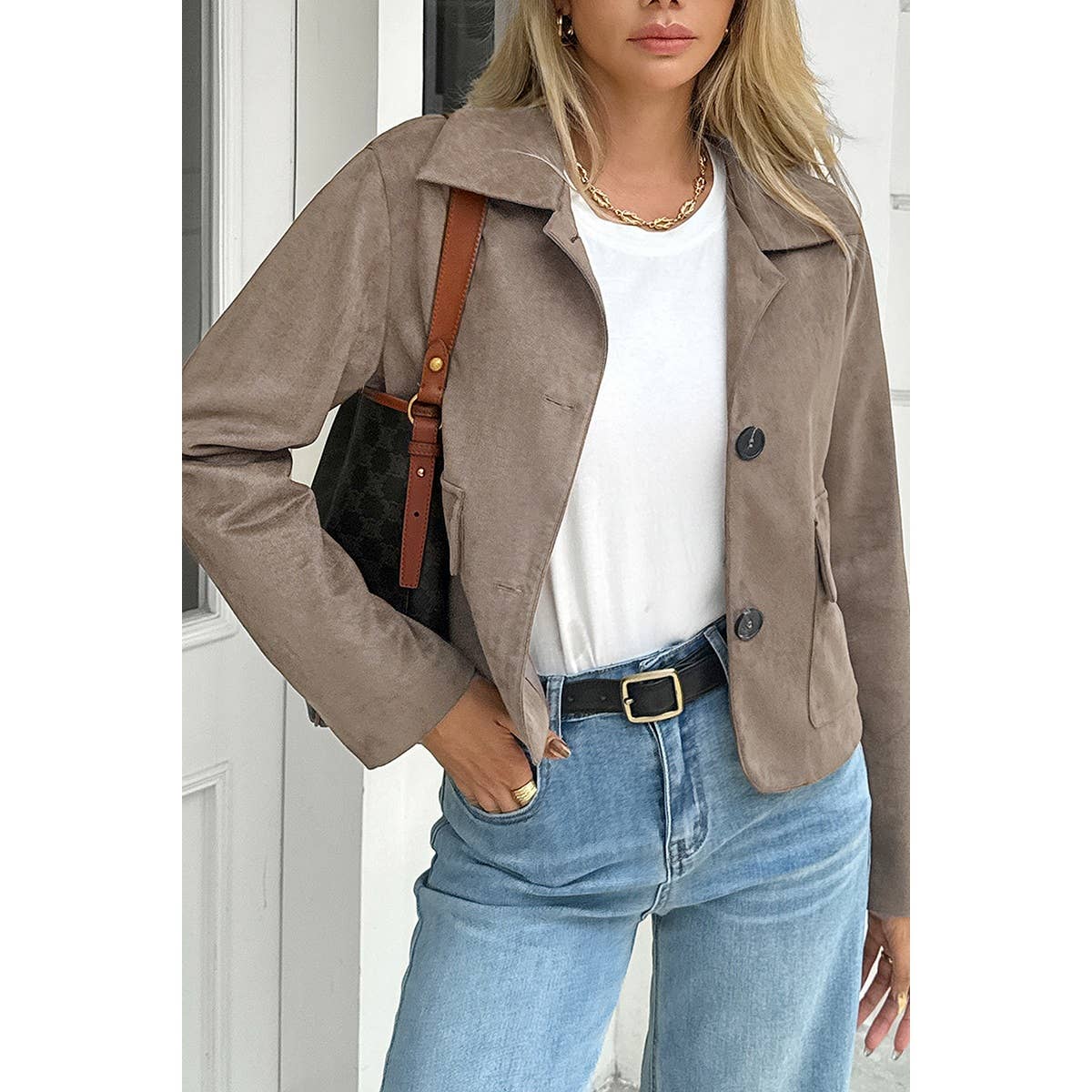 Supreme Fashion - Wholesale Jacket - Women's - Solid Suit Lapel Faux Suede Leather Jacket5