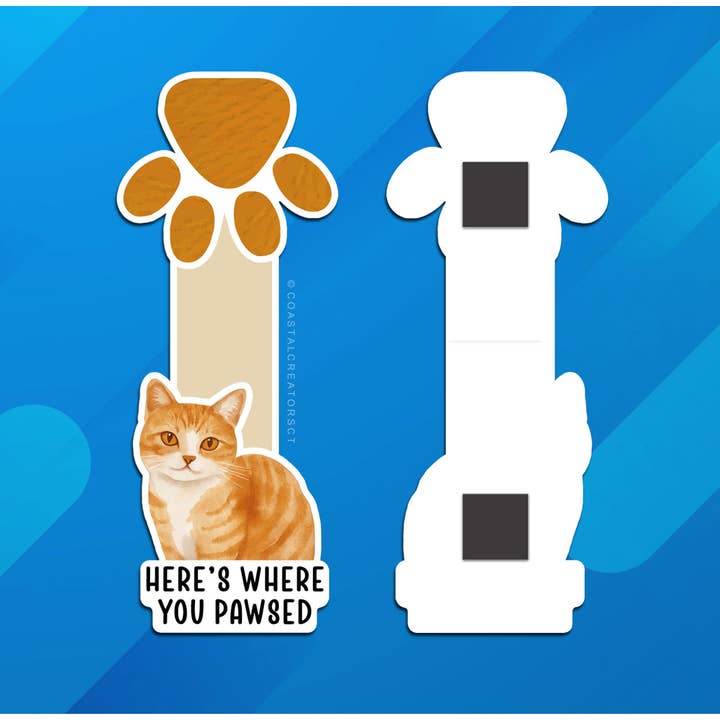 Coastal Creators of Connecticut - Wholesale Bookmark - Cat Here's Where You Pawsed Magnetic Bookmark (Packaged)2