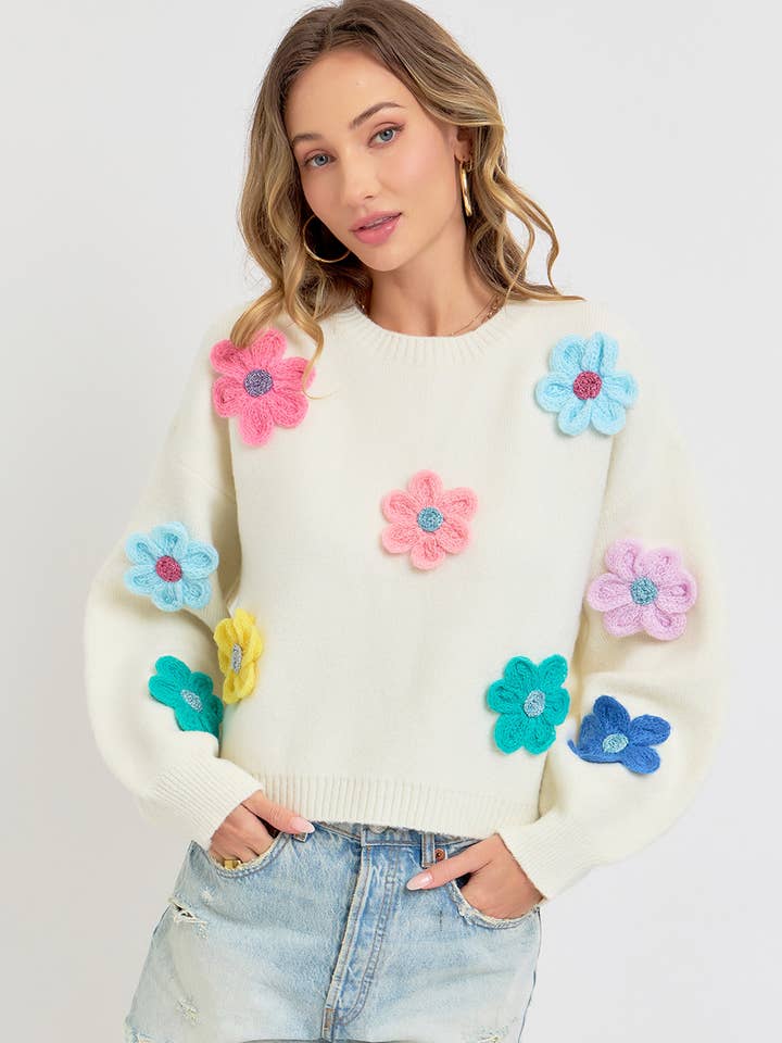 SOFT COZY KNIT TOP FLORAL MULTI PATCHES for wholesale by Sweet Lovely by Jen