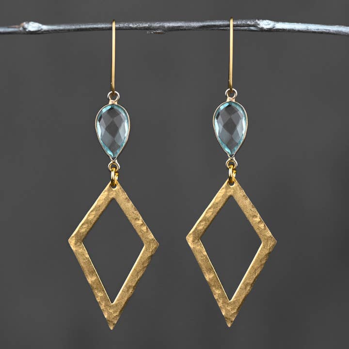 Hammered Open Brass Diamond w/ Stone for wholesale by KBD Studio