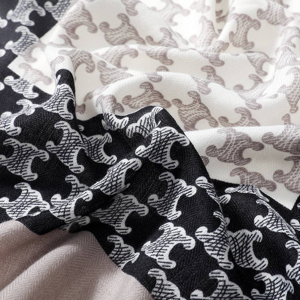 YOUZEY - Wholesale Scarf - Women's - The Poppy - Monochrome Black, Grey, White Faux Silk Scarf4