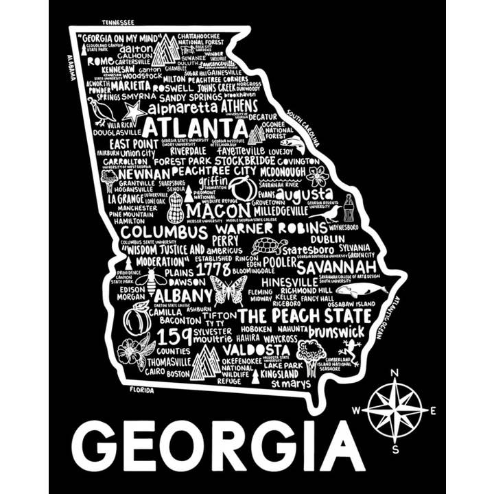 Carte de Géorgie Noir pour la vente par Whereabouts Shop