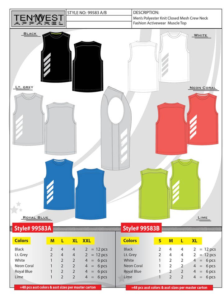 Ärmelloses modisches Performance-Top für Herren, S-XL — 99583B für den Großhandel von Ten West Apparel