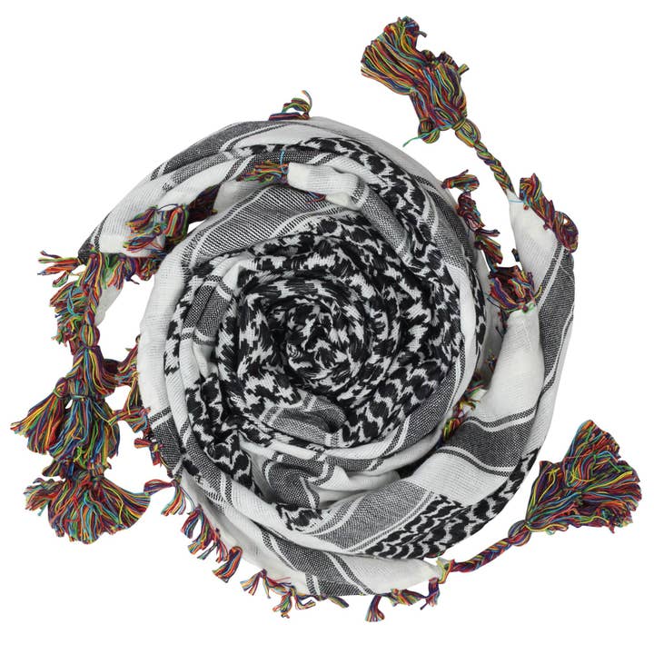 Tribal Trade GmbH – wholesale Scarf – Unisex – Palituch Desert Premium - White - Black - Fringe1