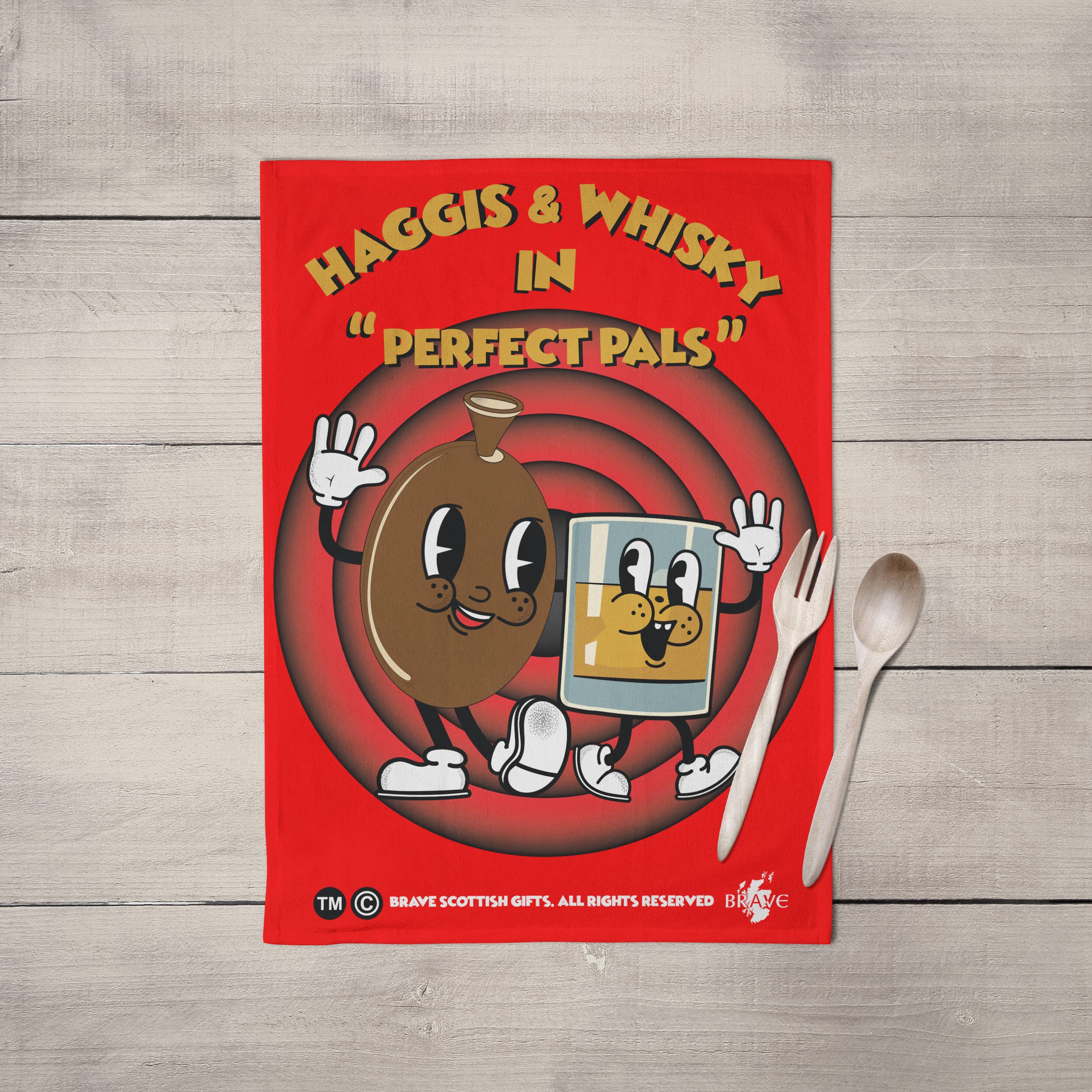 Brave Scottish Gifts – Großhandel Geschirrtücher – Haggis & Whisky Geschirrtuch1
