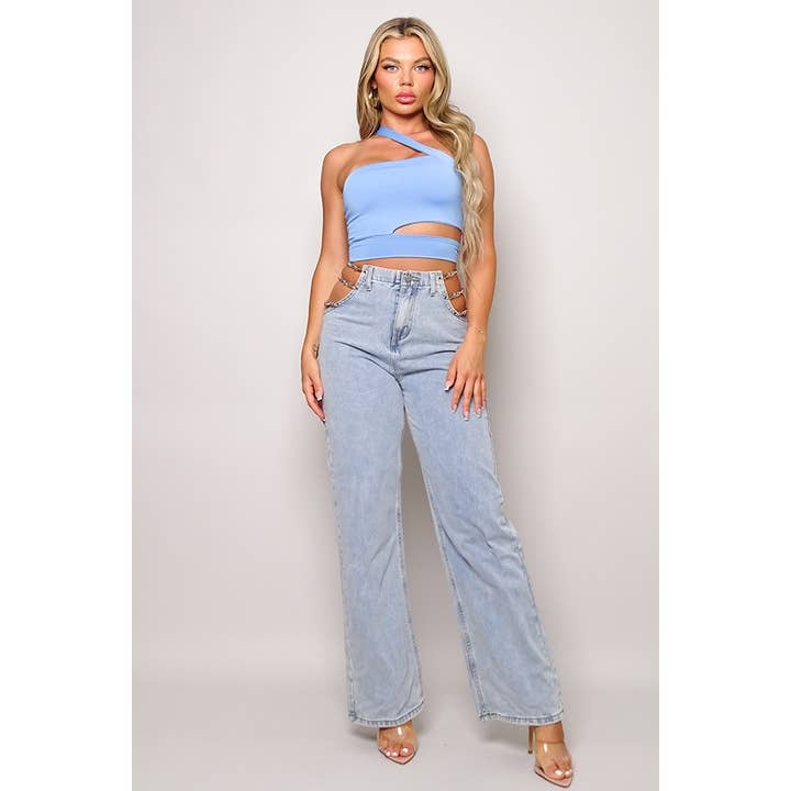 CEFIAN FASHION - Wholesale Knit Top - Women's - PATHS CROSSED DIAGONAL CROP TOP